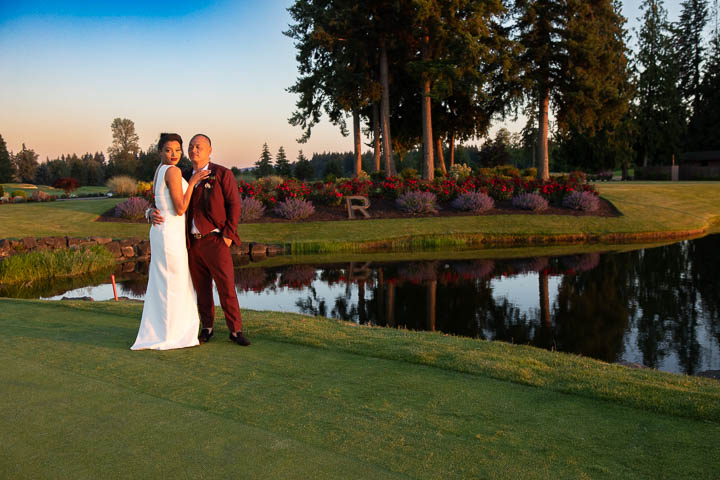 Wedding Couple at sunset at The Reserve Vineyard and Golf Course in Aloha Oregon